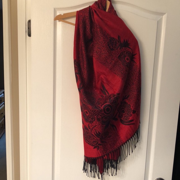Elegant Red/Black PASHMINA Scarf - NEW - Picture 6 of 6